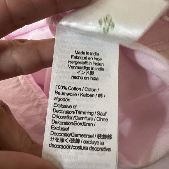 J Crew Top Womens Small Pink V Neck Eyelet Trim Cotton Long Sleeve Preppy - Picture 8 of 9